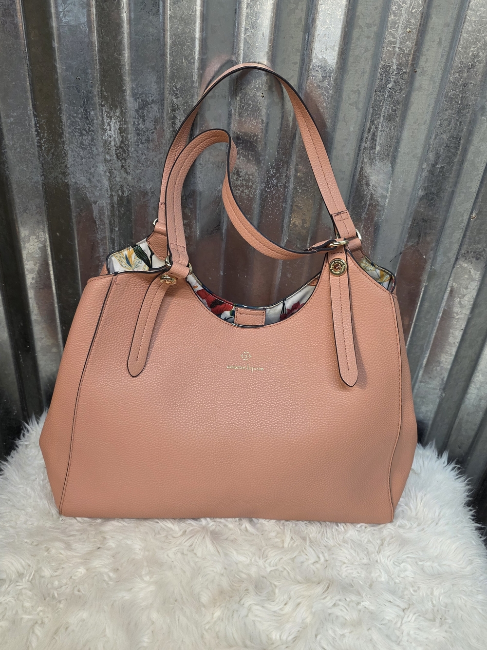 Nanette Lepore Peach Pink Pebbled Leather Shoulder Bag